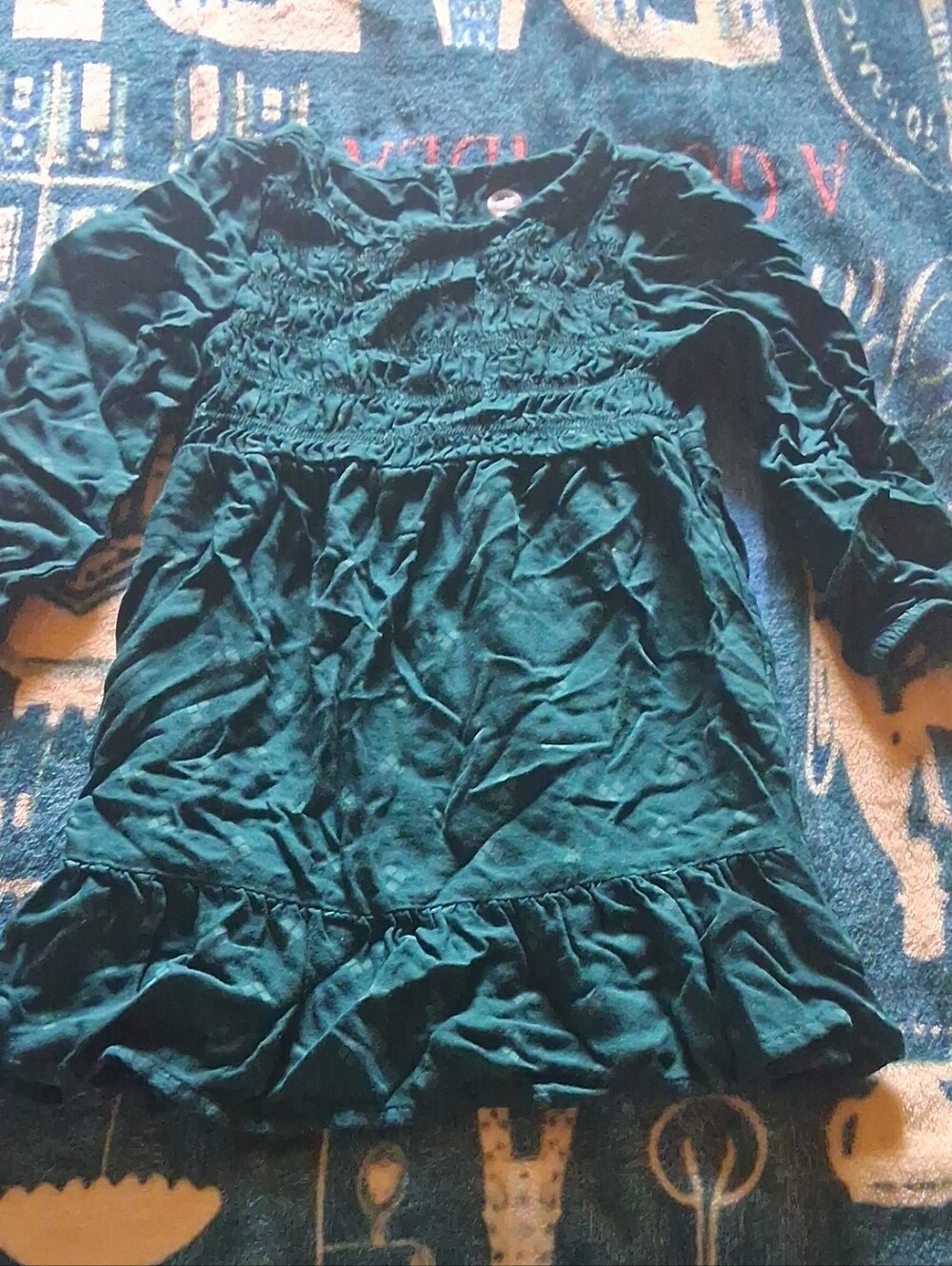 wonder nation Teal Green Long Sleeve Ruffle Dress Top